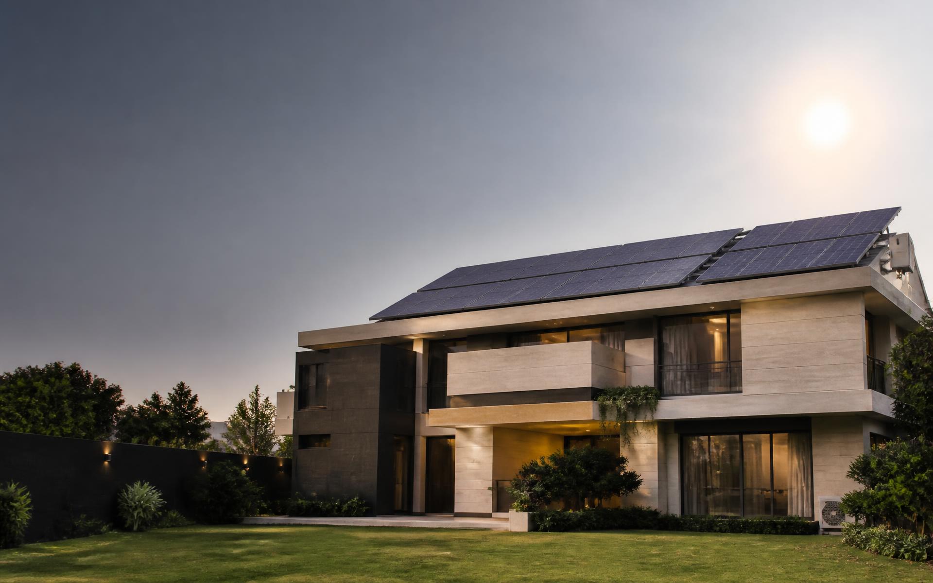 Luxury Indian home with rooftop hybrid solar panels